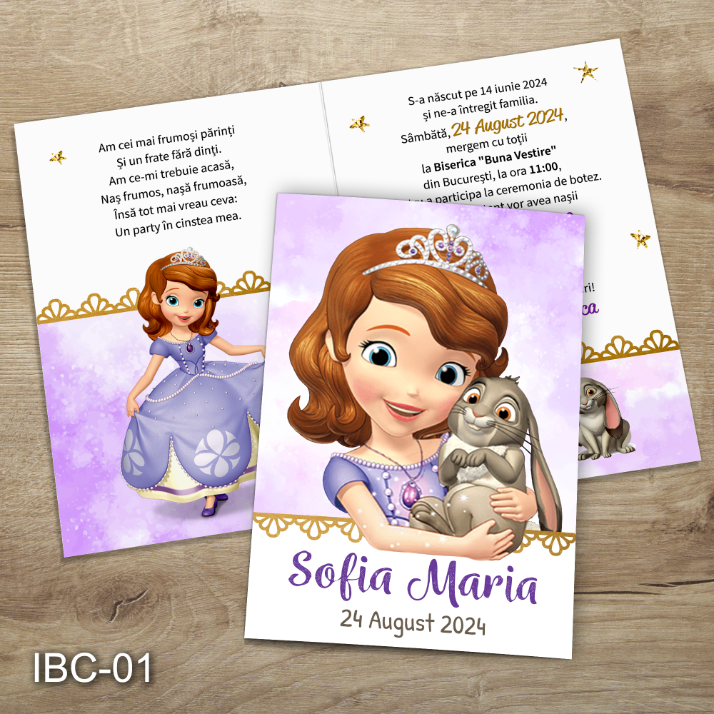 invitatii botez fetite Printesa Sofia