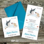 Invitatii botez cu plic colorat - barza - IBP-22