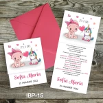 Invitatii botez cu plic colorat - unicorn - IBP-15