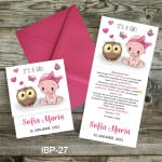 Invitatii botez cu plic colorat - bufnita - IBP-27