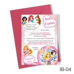 Invitatii botez cu plic colorat - printese Disney - IB-04