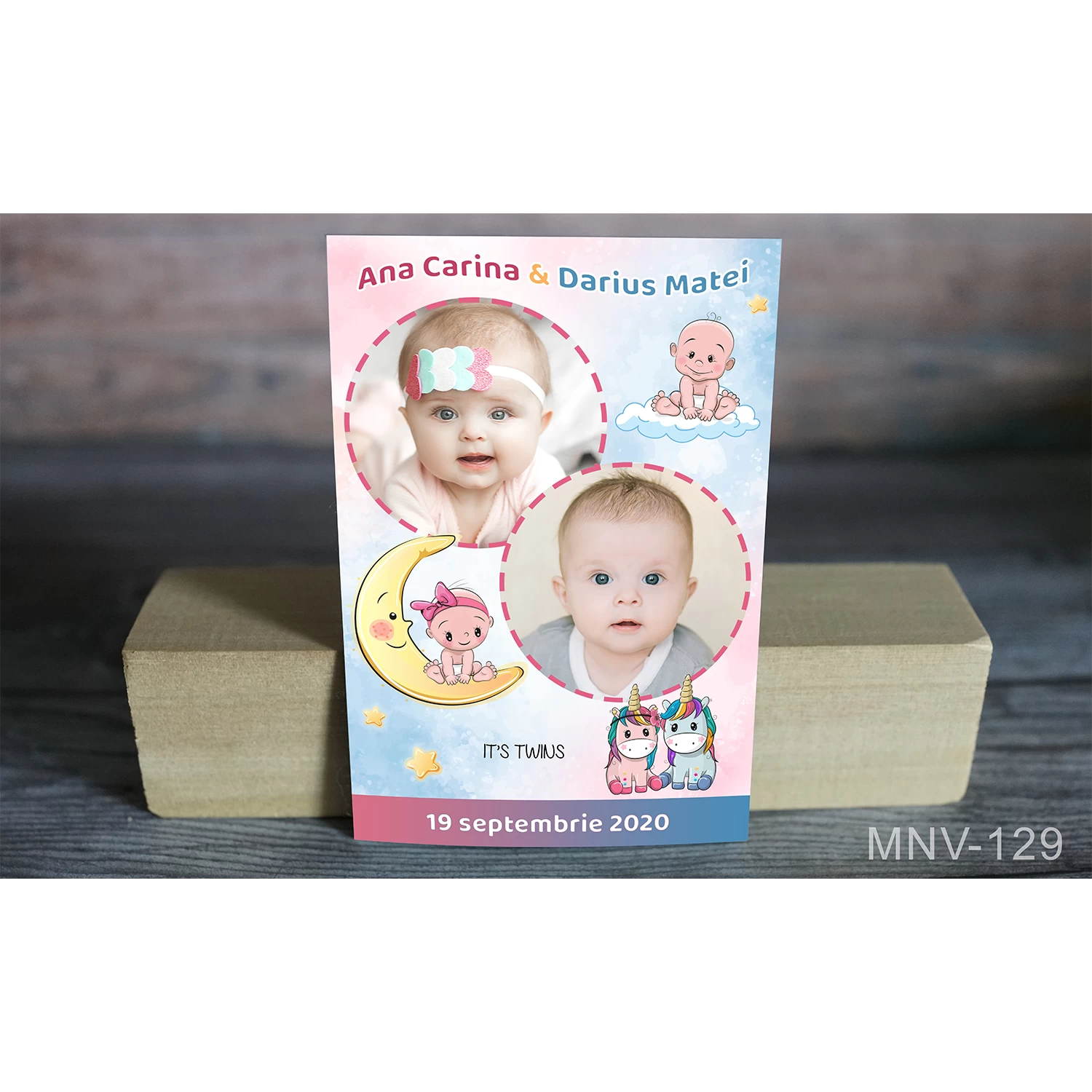 magneti-marturie-botez-bebe-MNV-129 Magnet personalizat botez gemeni - unicorni - MNV-129 - imagine 1
