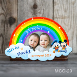 Magnet personalizat botez decupat curcubeu - Mickey si Donald - MCC-29