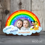 Magnet personalizat botez decupat curcubeu - Mickey si Pluto - MCC-30