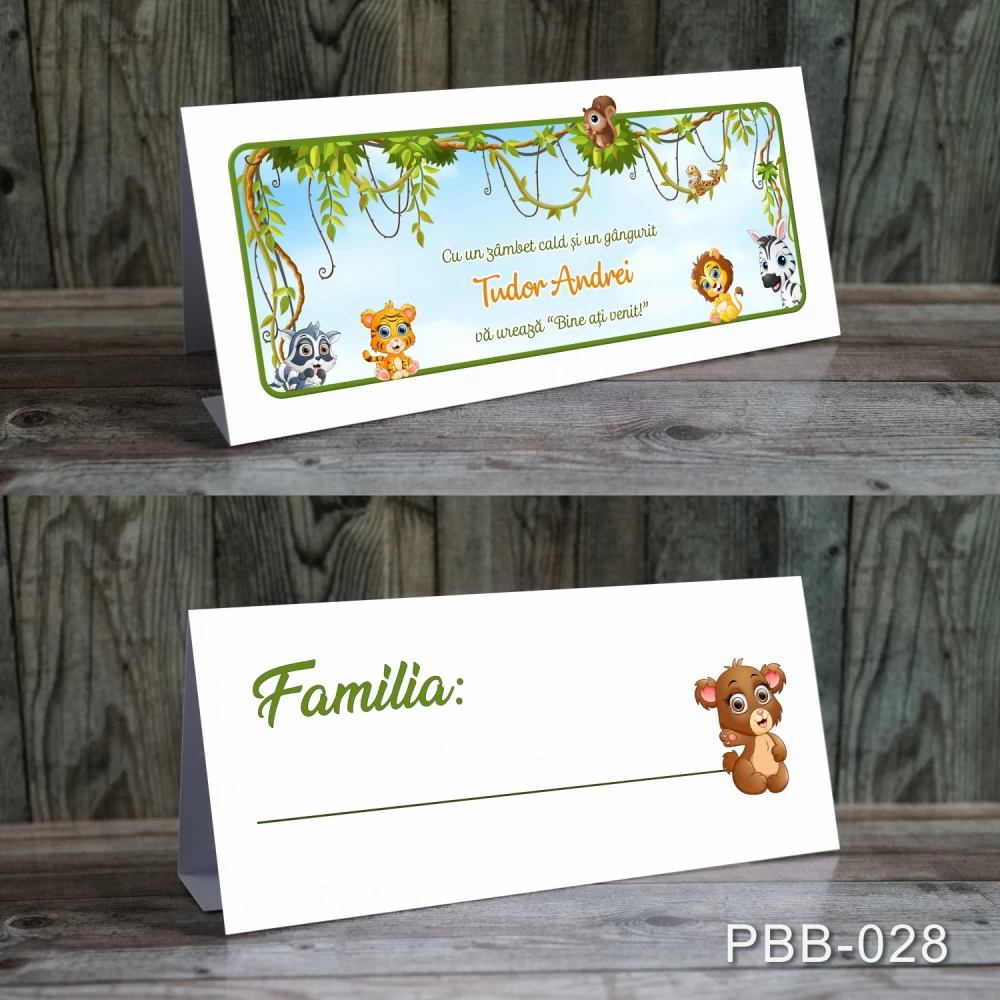 plicuri bani carduri masa botez jungla