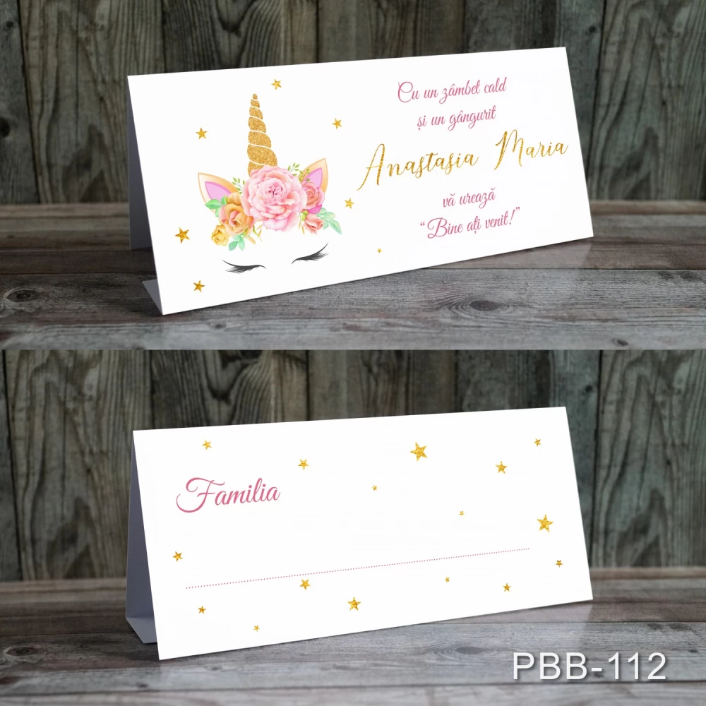 plicuri bani carduri masa botez unicorn si stelute