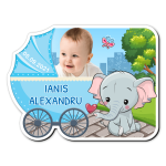 Magneti personalizati botez Carucior - Elefant - MFC-12 - imagine 2