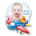 Magnet personalizat botez decupat avion - Winnie the Pooh - MFA-09 - imagine 2