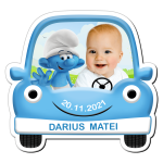 Marturii botez magneti baieti - Masina - Strumf - MFM-08 - imagine 2