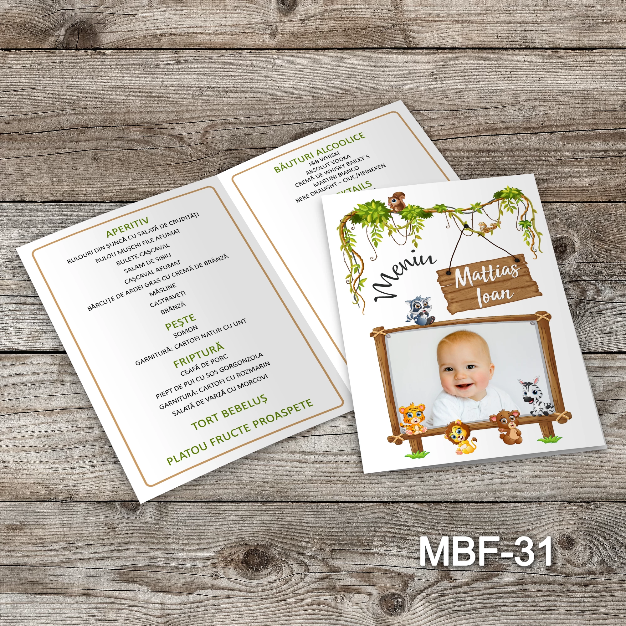 meniuri botez MBF-31 baieti jungla Meniu Botez cu poza - Jungla - MBF-31 - imagine 1