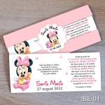 Invitatii botez cu eticheta si plic Roz Pastel - Minnie Mouse - IBE-01