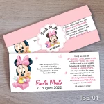 Invitatii botez cu eticheta si plic Roz Pastel - Minnie Mouse - IBE-01