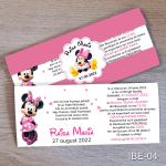 Invitatii botez cu eticheta si plic Roz - Minnie Mouse - IBE-04