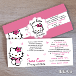 Invitatii botez cu eticheta si plic Roz - Hello Kitty - IBE-06
