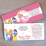 Invitatii botez cu eticheta si plic Roz - Printese Disney - IBE-10