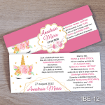 Invitatii botez cu eticheta si plic Roz - Unicorn - IBE-12