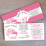Invitatii botez cu eticheta si plic Roz - Lebada - IBE-14