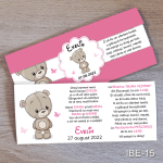 Invitatii botez cu eticheta si plic Roz - Ursulet - IBE-15