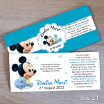 Invitatii botez cu eticheta si plic Albastru - Mickey Mouse - IBE-21