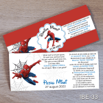 Invitatii botez cu eticheta si plic Rosu - Spiderman - IBE-33