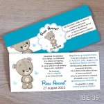 Invitatii botez cu eticheta si plic Albastru - Ursulet - IBE-35