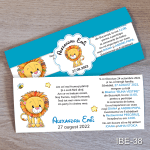 Invitatii botez cu eticheta si plic Albastru - Leu - IBE-38