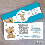 Invitatii botez cu eticheta si plic Albastru - Ursulet - IBE-39