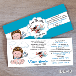 Invitatii botez cu eticheta si plic Albastru - Pilot - IBE-40