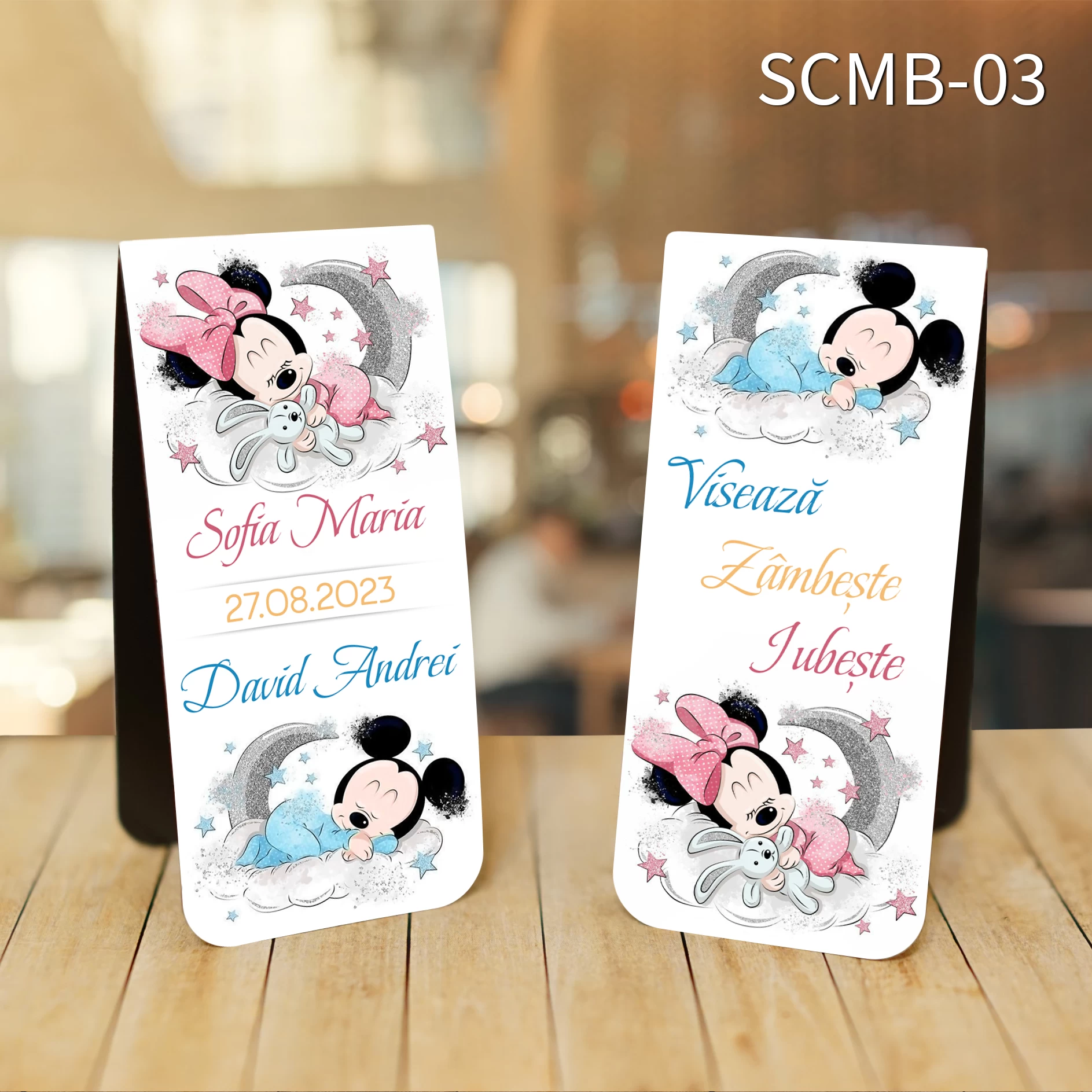 semne de carte magnetice marturii botez SCMB-03 Semn de carte magnetic - marturie botez - Mickey si Minnie Mouse - SCMB-03 - imagine 1
