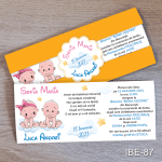 Invitatii botez gemeni cu eticheta si plic Galben - IBE-87