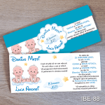 Invitatii botez gemeni baieti cu eticheta si plic Albastru - IBE-88