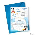 Invitatii botez gemeni - baieti - cu plic colorat - Mickey Mouse - IB-74
