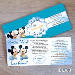 Invitatii botez gemeni baieti cu eticheta si plic Albastru - Mickey Mouse - IBE-83