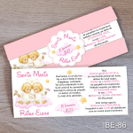 Invitatii botez gemeni - fetite - cu eticheta si plic Roz Pastel - Ingerasi - IBE-86