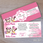 Invitatii botez gemeni fetite cu eticheta si plic Roz - Minnie Mouse - IBE-82