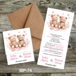 Invitatii botez gemeni - fetite - cu plic colorat - Ursuleti - IBP-74
