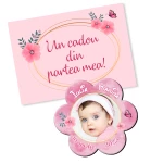 Marturii magnetice cu plic roz printat - Floare - EMBP-004
