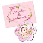 Marturii magnetice cu plic roz printat - Floare - EMBP-005