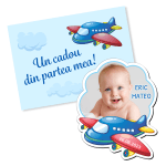 Marturii magnetice cu plic albastru printat - Avion - EMBP-049