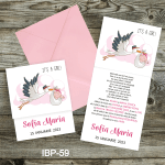 Invitatii botez cu plic colorat - Barza - IBP-59