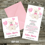 Invitatii botez cu plic colorat - Ursulet alb - IBP-84