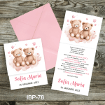Invitatii botez cu plic colorat - Ursuleti - IBP-78