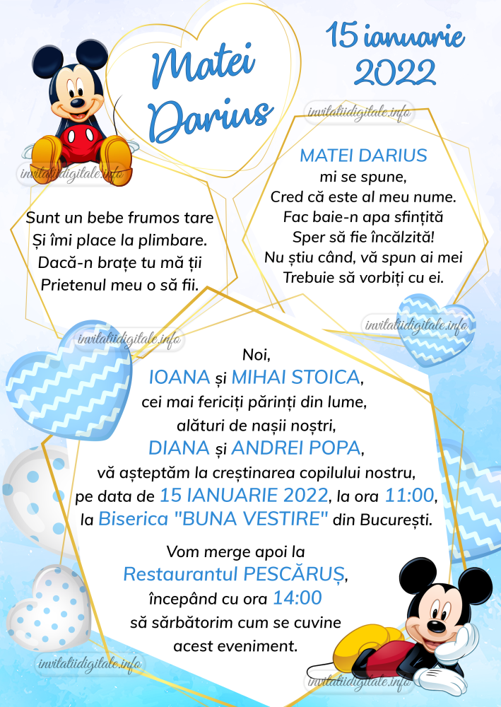 invitatii botez digitale Mickey Mouse