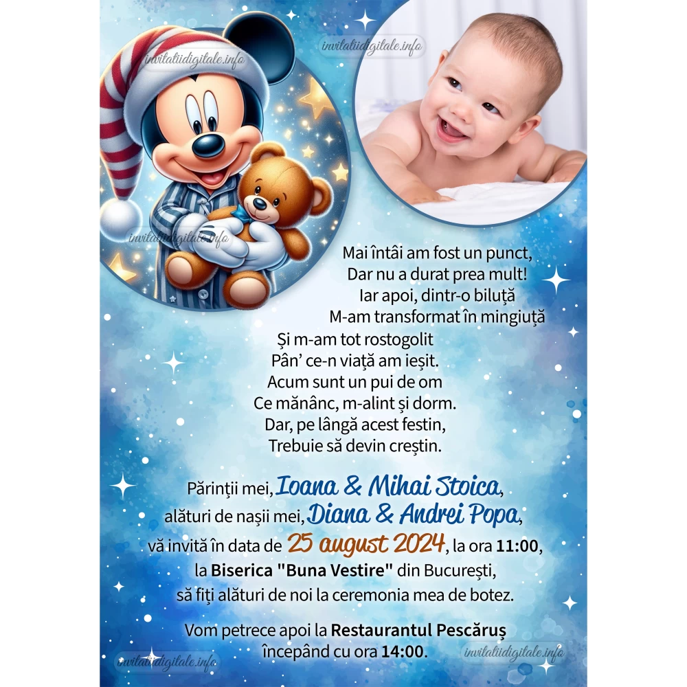 invitatie digitala botez Mickey Mouse