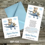 invitatii botez elegante ursulet in avion