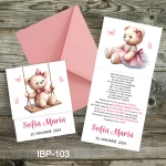 invitatii botez elegante ursulet in leagan
