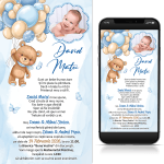 invitatii digitale botez cu poza ursulet cu baloane