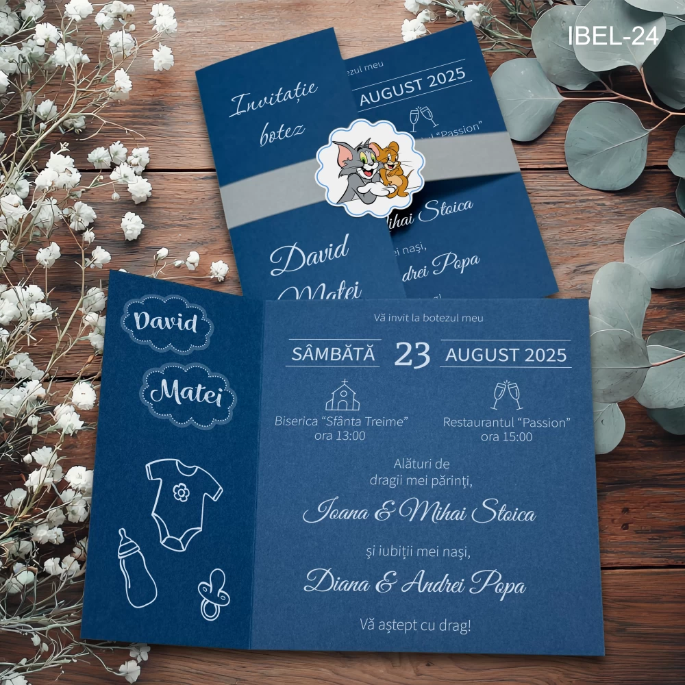 invitatii botez baieti Tom si Jerry
