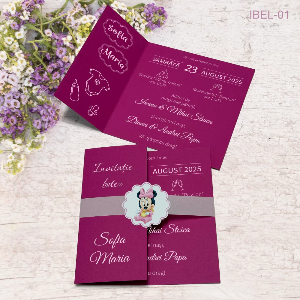 invitatii botez elegante Minnie Mouse