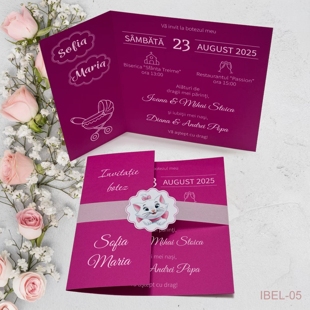 invitatii botez fetite Pisicuta Marie